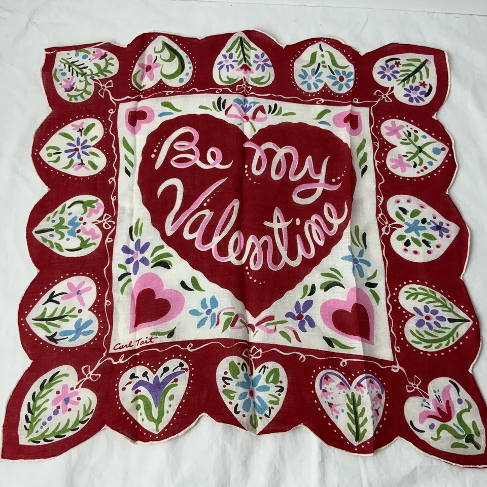 Pañuelo Carl Tait Vintage Corazón “Be My Valentine” Pañuelo Cuadrado de Bolsillo Foto 4 de 4