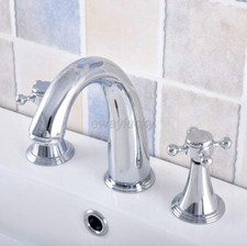 Polished Chrome Brass Bathroom Vanity Sink 3-Hole Two Handles Widespread Faucet