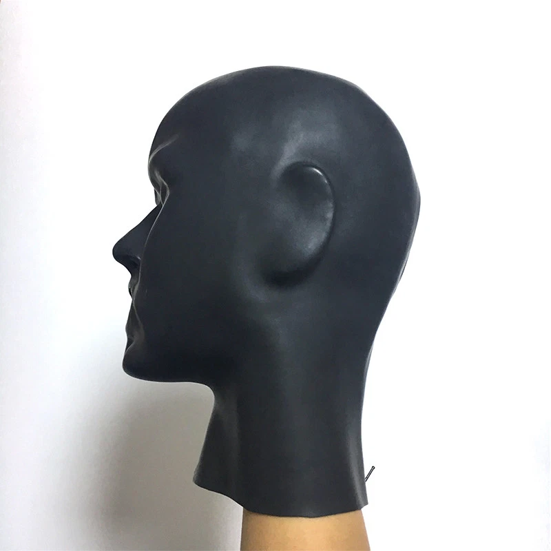 Máscara de látex negra para hombres con mordaza de dientes rojos tubo nariz 1,0 mm de grosor capucha cremallera trasera Foto 4 de 4