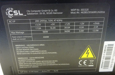 CSL 46283/20160812GZ016 20+4 Pin   Netzteil 400W #NT4950