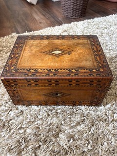 Antique Walnut Marquetry Mother of Pearl Inlay Box 30cm X 22cm X 12.5cm