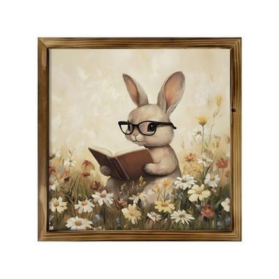 Easter Decoration Nerdy Bunny Wooden Plaque Floral Pastel Accent For Nursery