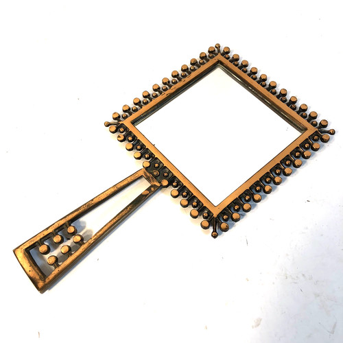 OTTO KOPCSANYI Brutalist Style Copper Square Vanity Hand Mirror