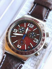 Swatch Irony Nouveau Chrono YVS464 Wine Grid Cuir Neuf