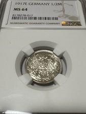 1917E 1/2 Mark Silver Coin MS64 Bright Luster German Empire NGC