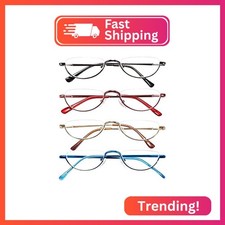 REAVEE 4 Pack Retro Designer Alloy Half Moon Reading Glasses for Women Men Half