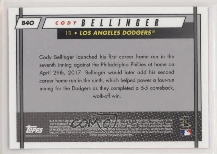 2017 Topps On Demand Rookie Class ROY Award Winner Orange Cody Bellinger #B4O RC - Image 2 of 2
