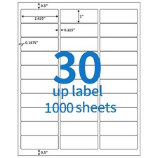 1 x 2 5/8 30000 Address Blank Shipping Adhesive Labels Compatible 2.625 x 1 30UP
