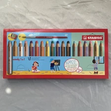 Stabilo Woody Jumbo Pencil Set of 18 - 3 in 1 + Sharpener and Paint Brush