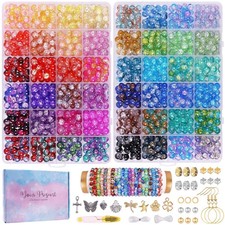 1800PCS 8mm Crackle Glass Beads Bracelet Making Kit, 48 Colors Glass Beads fo...