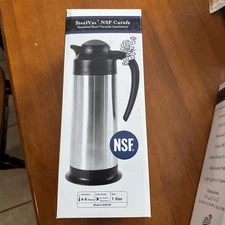 Service Ideas SSN100HHET Steelvac Carafe, "Half & Half" Etched, 1 L, Black Base