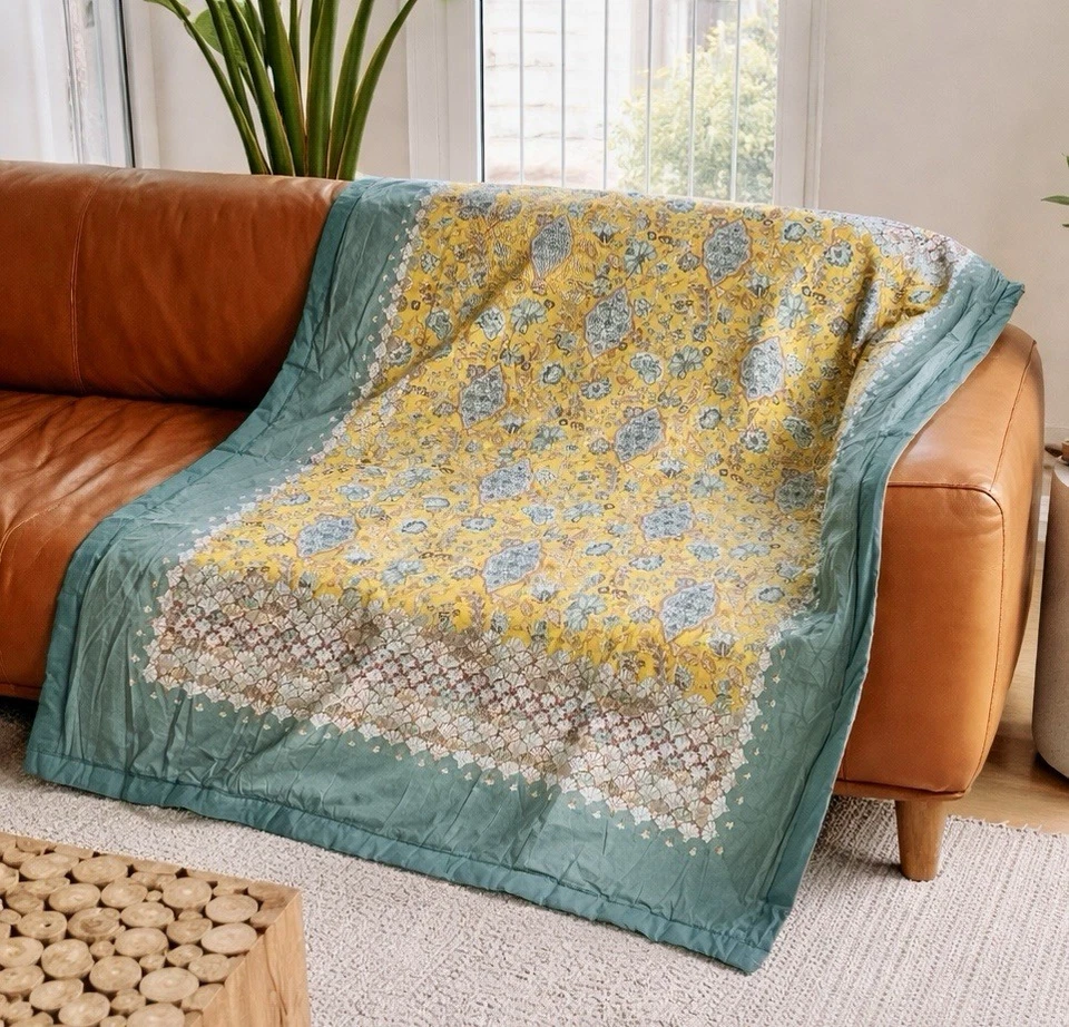 BASSETTI Plaid 135x190 TIGULLIO Y1 Gelb Grün Decke Kuscheldecke TAGESDECKE NEU - Bild 1 von 1