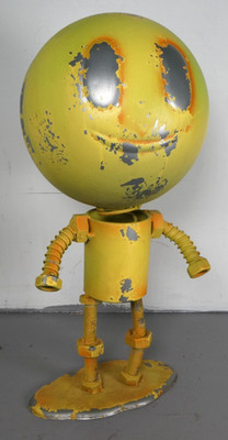 Vintage Handmade Metal Art Man Sculpture Folk Art Welded Smiley Face Guy 16''