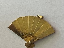 Vtg Gold Tone Asian Folding Fan Metal Pendant...