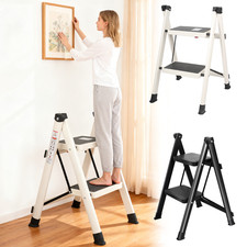 Foldable 2 Step Ladder Stepladder Non Slip Tread Safety Steel Portable Stool UK