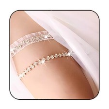 Bride Wedding Garter White Lace Garter Crystal Garters Rhinestone Stretch Leg...