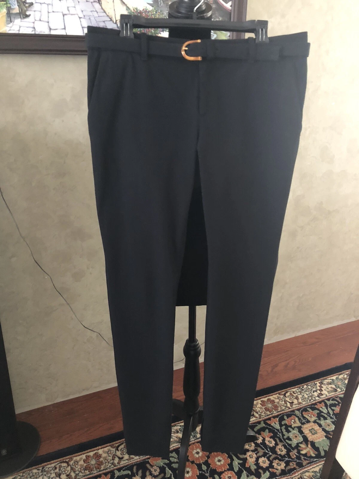 Pantalon mince GUCCI coton extensible noir ceinture détachable boucle en bambou taille IT 46