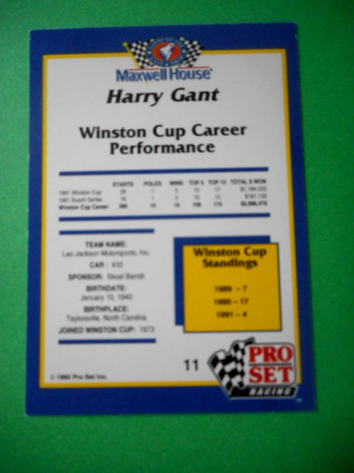 Harry Gant signed Pro Set MAXWELL HOUSE #33 Leo Jackson Team WC card #11 W/COA - Image 3 of 3