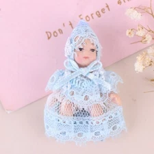 1:12 Victorian Dollhouse Miniature Porcelain Doll Baby Pink Dress Accessories