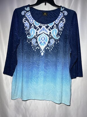 JM Collection Women s Plus Size Jecquared Printed 3/4 Sleeve Top, Multicolor 0X