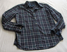 BANANA REPUBLIC Navy Green PLAID Long Sleeve "SOFT WASH" Button Down Sz L