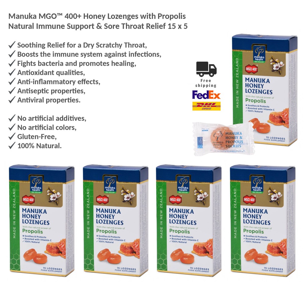 Manuka MGO™ 400+ Honey Lozenges with Propolis 100% Natural for Sore Throat x 5