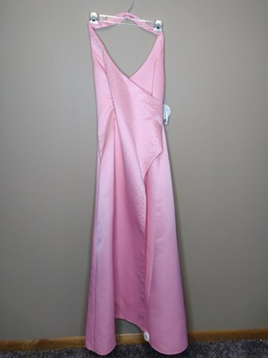 Delst women's 11 formal lined maxi dress pink halter style back zip beaded NWT