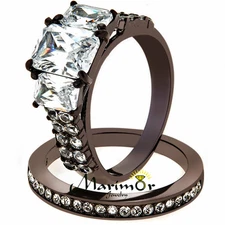 4.5 Ct Emerald Cut Cz Dark Brown IP Wedding Engagement Ring Set Womens Size 5-10