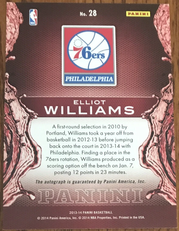 2013-14 Panini Rising Tide Autographs Elliot Williams #28 Philadelphia 76ers - Image 2 of 2