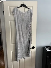 NEW Max Studio Striped Tee Dress Bodycon Sheath Knit White Black Ruched T-shirt