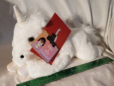 14" Small White Plush Unicorn Enchanted Adopt Pet FAO Schwarz Glittery Mane