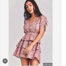 LoveShackFancy Dress Roth Pink Floral Mini Ruffle