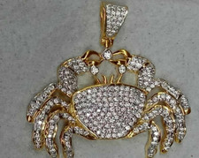 2Ct Real Moissanite Crab Cancer Zodiac Sign Men Pendant 14K Yellow Gold Plated