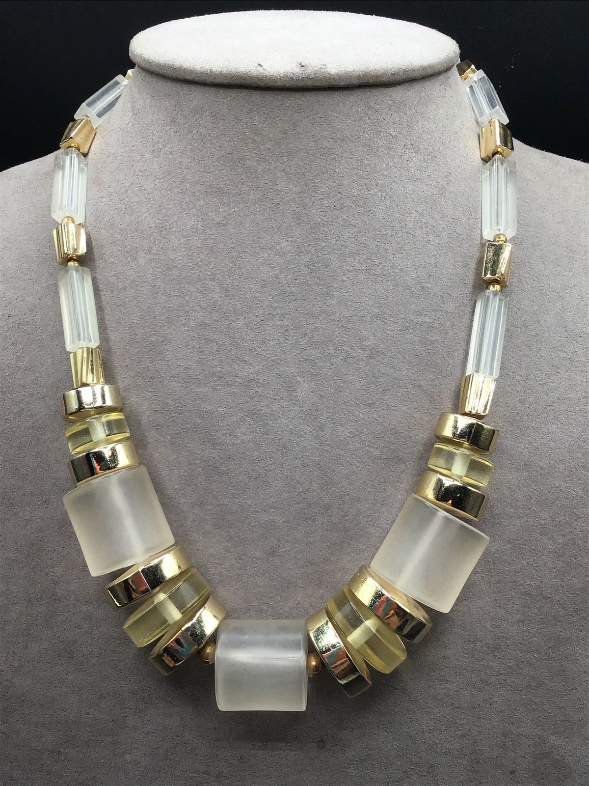 Vintage Frosted Lucite Necklace Cylindrical Beads 80s Funky Fun Plastic