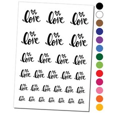 Handwritten Love Script with Hearts Temporary Tattoo Water Resistant Set