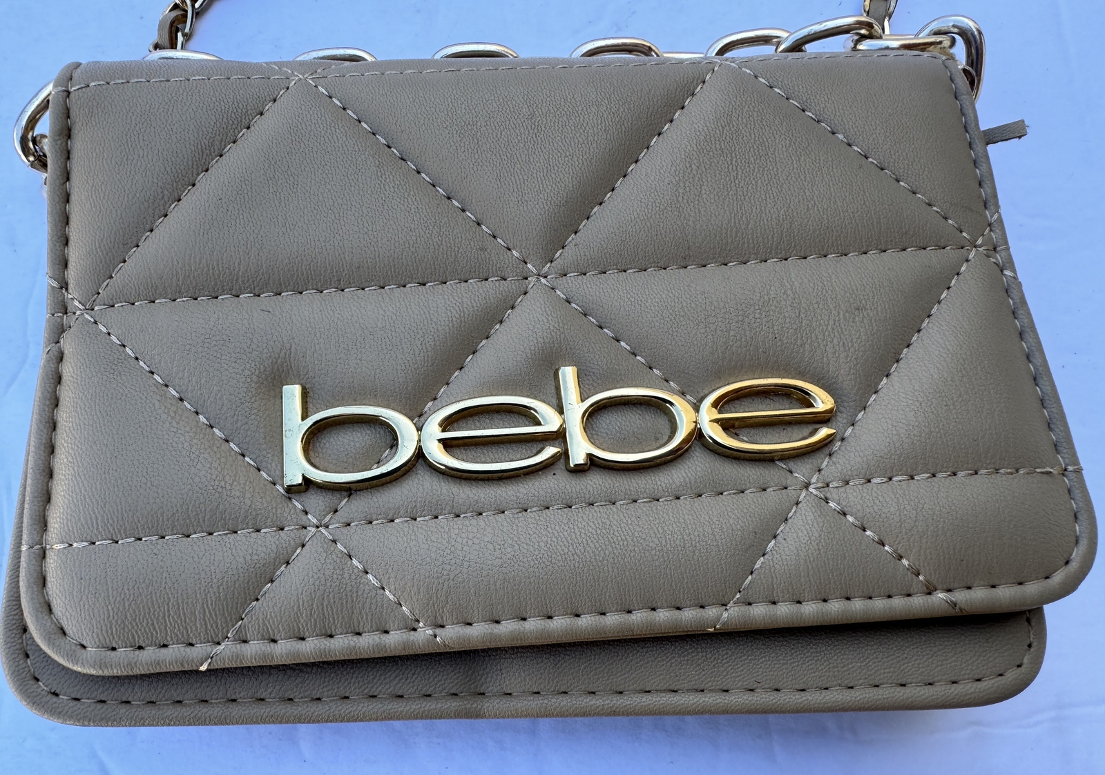 Bebe Flap Grey Quilted Crossbody Shoulder Bag Purse Gem