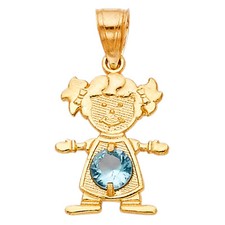14k Gold Aquamarine March Birthstone Girl SMALL Tiny Pendant For Necklace Chain