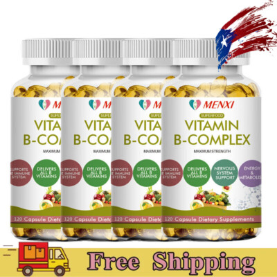 Vitamin B Complex Supplement -Supports Energy and Nervous System, 1-4 Packs Caps