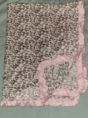 Carters Pink Gray Leopard Cheetah Spots Baby Blanket Ruffle Satin Trim  Lovey EUC