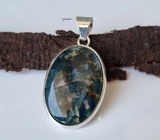 Moss Agate Oval Green Pendant 925 Sterling Silver Handmade Birthday Gift PG648