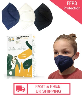 THE ADVENTURE MASK Children's FFP3 Protective Face Masks Ages 6-14 Small Size Box of 10 Masks