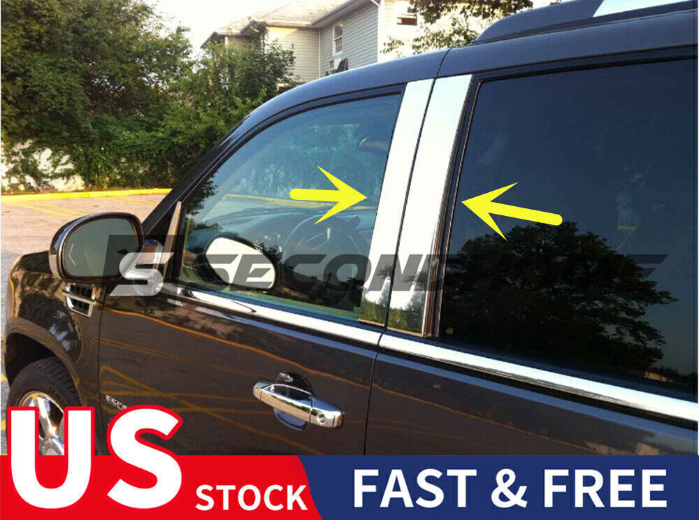 For 2007-13 2014 Cadillac Escalade/ESV/EXT SUV 4PC Silver Pillar Posts Door Trim