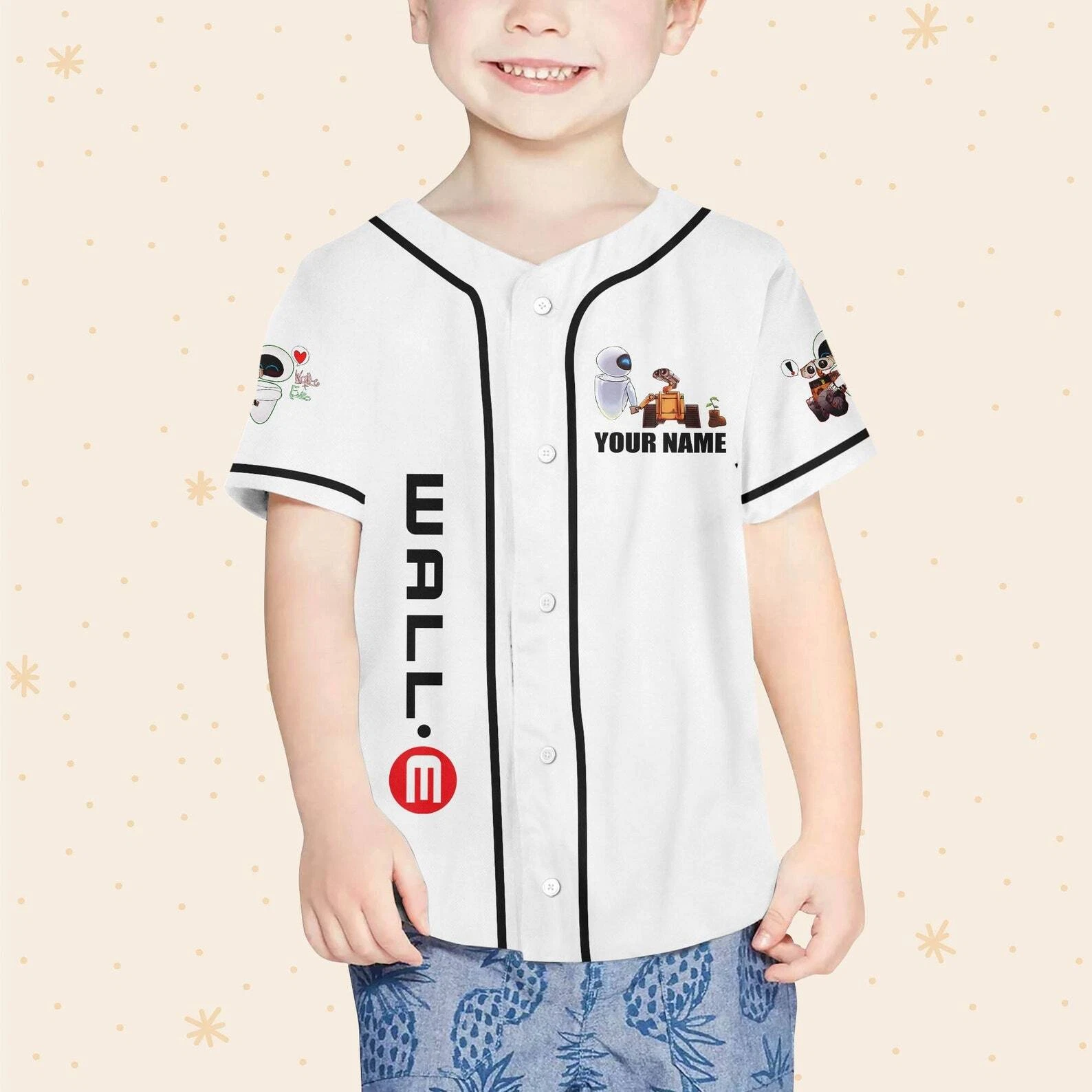 Personalized Disney Pixar WALL-E And EVE Couple Custom Kids Gift Baseball Jersey
