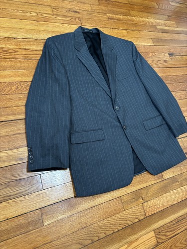 Chaps Ralph Lauren Mens Blazer Jacket 44R Gray Wool Striped 2 Button Sport Coat - Picture 3 of 6