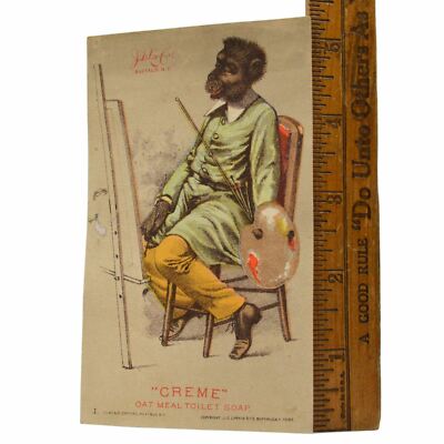 Antique Advertising OLD TRADE CARD ''CREME'' Oat Meal Toilet Soap PAINTING MONKEY