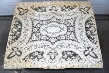 Vintage Quaker Lace Ecru Beige Scalloped Thick Tablecloth 60" x 80"