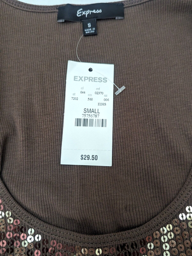 Top Express Lentejuelas Cuello Redondo Tack Mujer Marrón Talla S Totalmente Nuevo - Imagen 5 de 7