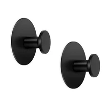 Modern Round Hook Matte Black Self Adhesive Wall Hook 2 Pack Stainless Steel ...
