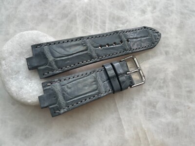 SMALL WRIST 8mm Gray Alligator Crocodile Embossed Leather Watch Strap Band