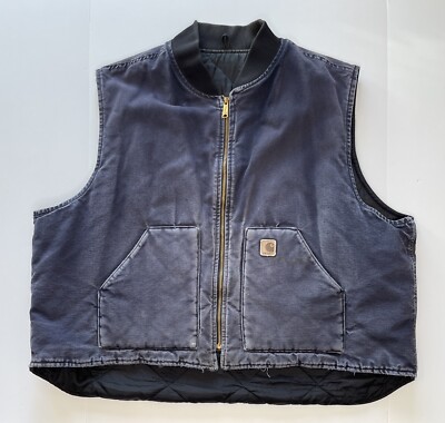 Vintage 90s Carhartt Chore Vest Size 3XL Navy Blue Quilt Lined